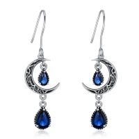 wholesale 925 Sterling Silver Crescent Moon Drop Earrings with Garnet and Red Crystal Accents-Blue