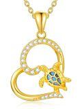 TOUPOP 14K Gold Blue Opal Sea Turtle Heart Pendant Necklace-0-0