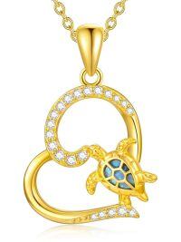TOUPOP 14K Gold Blue Opal Sea Turtle Heart Pendant Necklace-undefined