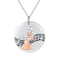 wholesale 925 Sterling Silver Musician Pendant Necklace with Rose Gold Accents and Musical Notes - Friendship Graduation Gift for Her Daughter or Sister-Cello