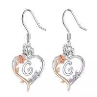TOUPOP Sterling Silver Rose Heart Butterfly Initial G Letter Drop Dangle Earrings-undefined