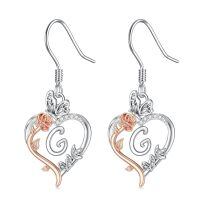 TOUPOP Sterling Silver Rose Heart Butterfly Initial G Letter Drop Dangle Earrings-undefined