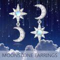 wholesale 925 Sterling Silver Star & Crescent Moon Dangle Earrings with Opalite Stone and CZ Accents-0-5