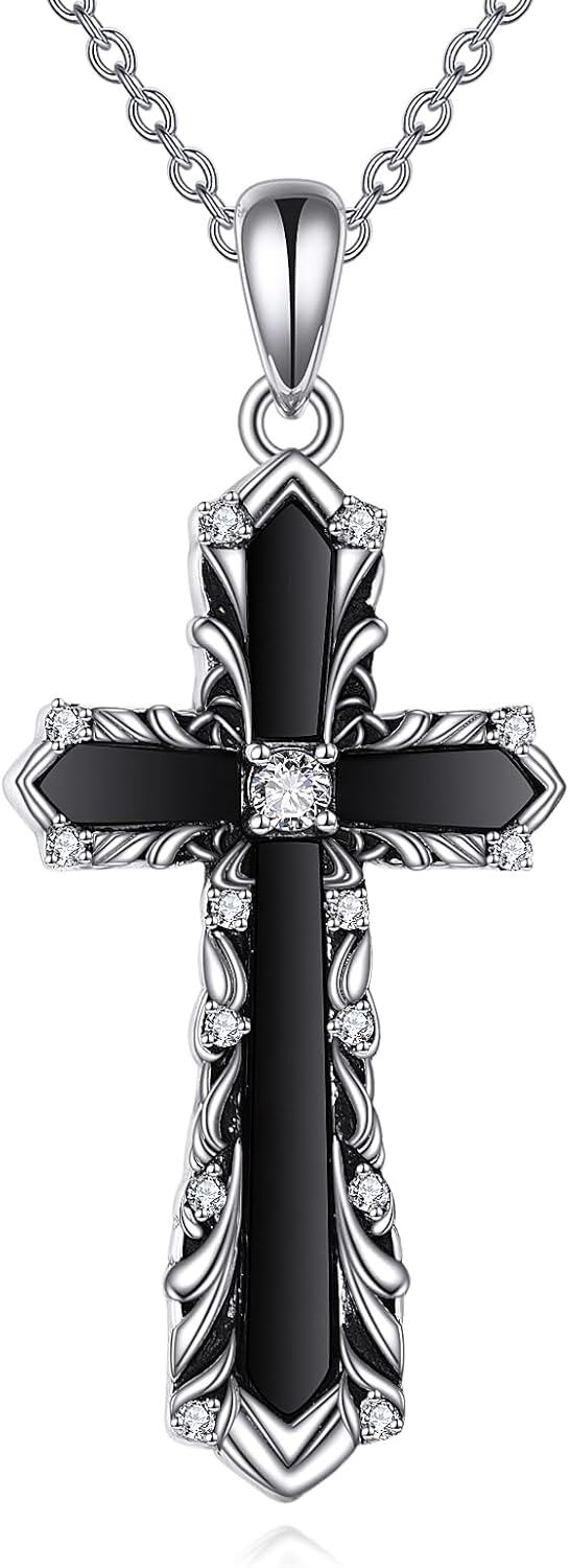  Sterling Silver Abalone Celtic Cross Pendant Necklace Religious Jewelry Gifts ( )-Cross Onyx