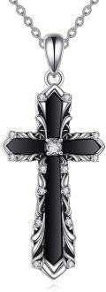 wholesale 925 Sterling Silver Black Onyx and Cubic Zirconia Celtic Cross Pendant Necklace for Women Men Christian Catholic Faith Gift-0-0