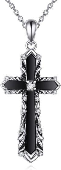 wholesale 925 Sterling Silver Black Onyx and Cubic Zirconia Celtic Cross Pendant Necklace for Women Men Christian Catholic Faith Gift-Cross Onyx