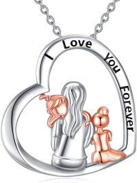 wholesale 925 Sterling Silver Heart-Shaped Mother Daughter Pendant Necklaces for Mom and Daughter Gifts on Mothers' Day-Mother and Daughter