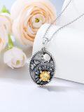 wholesale 925 Sterling Silver Citrine Butterfly and Flower Oval Pendant Necklace-0-4