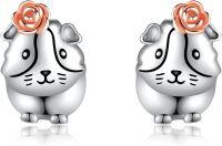 wholesale 925 Sterling Silver Cute Guinea Pig Rose Flower Stud Earrings for Women Girls  4g-Guinea Pig