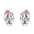 wholesale 925 Sterling Silver Cute Guinea Pig Rose Flower Stud Earrings for Women Girls  4g-0-0