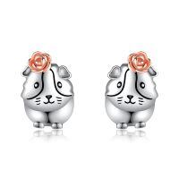 wholesale 925 Sterling Silver Cute Guinea Pig Rose Flower Stud Earrings for Women Girls  4g-Guinea Pig