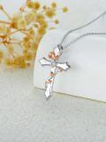 wholesale 925 Sterling Silver Cubic Zirconia Cross Pendant Necklace with Rose Gold Accents and Chain - Faith  for Mom Wife Daughter Sister-0-3