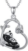 wholesale 925 Sterling Silver Cute Panda Bear in Heart Shape Pendant Necklaces for Women Girls-0-0