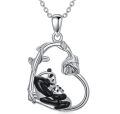 wholesale 925 Sterling Silver Cute Panda Bear in Heart Shape Pendant Necklaces for Women Girls-0-0