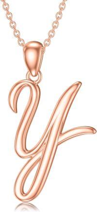 wholesale Sterling Silver 26 Letter Pendant Necklace-Letter Y-rose gold plated