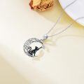 wholesale 925 Sterling Silver Crescent Moon Star Black Cat Necklace Pendant Jewelry for Women Girls Gifts 48cm Chain Length-0-5