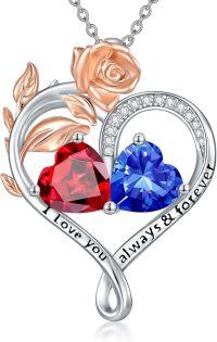 wholesale Sterling Silver Rose Quartz Heart Birthstone Necklace for Women Valentine s Day Gift-01-09-Jan-Sep Birthstones