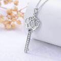 wholesale 925 Sterling Silver Key Shaped Heart Pendant Necklace with Blue Stone and Cubic Zirconia for Women Girls-0-2