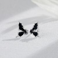 wholesale 925 Sterling Silver Butterfly Black Zircon White Gold Plated Stud Earrings-Butterfly Earring(Black)