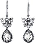 wholesale 925 Sterling Silver Butterfly Earrings with Austrian Simulated Birthstone Crystals Vintage Retro Oxidized Dangle Drop Jewelry Gifts for Women-0-0