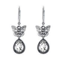 wholesale 925 Sterling Silver Butterfly Earrings Wholesale With Peridot Stones-Clear White
