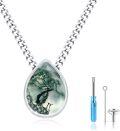 wholesale 925 Sterling Silver Teardrop Shape Green Moss Agate & Black Onyx Cremation Keepsake Jewelry Box Pendant Necklace for Ashes Memorial Gift-0-0