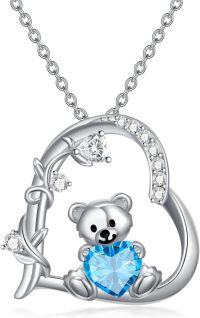 wholesale  Sterling Silver Crystal Teddy Bear Necklace Birthstone Jewelry Gift for Women -12-December Birthstone