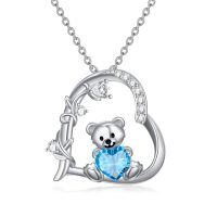 wholesale 925 Sterling Silver Crystal Teddy Bear Necklace Birthstone Jewelry Gift for Women-12-December Birthstone
