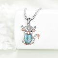 wholesale 925 Sterling Silver Turquoise Highland Cow Pendant Necklace with Pink Accents for Women and Girls-0-1