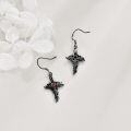 wholesale 925 Sterling Silver Gothic Cross Drop Earrings with Red Stone for Halloween-0-3