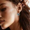 wholesale 925 Sterling Silver Genuine Turquoise Round Leaf Design Vintage Native American Hoop Earrings-0-2