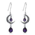 wholesale 925 Sterling Silver Crescent Moon Drop Earrings with Garnet and Red Crystal Accents-0-38