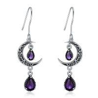 wholesale 925 Sterling Silver Crescent Moon Drop Earrings with Garnet and Red Crystal Accents-Purple