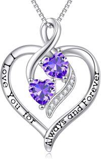 wholesale 925 Sterling Silver Forever Love Heart Birthstone Necklace for Women-Sliver-02-Feb Birthstone Necklace