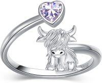 wholesale Sterling Silver Birthstone Highland Cow Ring Custom Engraved Name Adjustable Women s Jewelry Gift-06-June