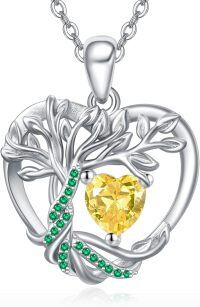 wholesale 925 Sterling Silver Birthstone Tree of Life Heart Pendant Necklace for Women-11 Nov