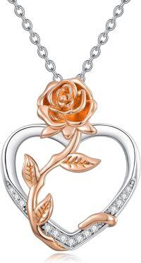 wholesale 925 Sterling Silver Lab-Grown Cubic Zirconia Rose Heart Pendant Necklaces for Women - Mothers Day Gift Ideas-B-Heart Rose Diamond