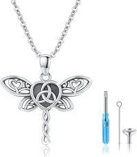 wholesale Sterling Silver Urn Necklace with Moonstone Opal Turquoise Moss Agate Malachite Horse Dragon Owl Cremation Pendant for Women Men-Dragonfly