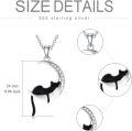 wholesale 925 Sterling Silver Black Cat on Crescent Moon with Cubic Zirconia Charm Pendant Necklace-0-4