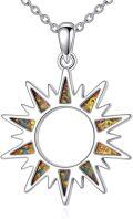 wholesale 925 Sterling Silver Opal Sun Pendant Necklace - Trendy Birthday Gift for Her-0-0