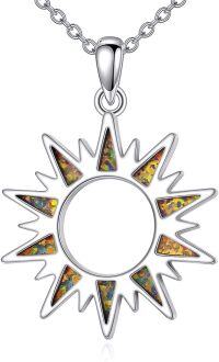 wholesale 925 Sterling Silver Opal Sun Pendant Necklace - Trendy Birthday Gift for Her-Fire Opal