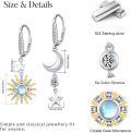 wholesale 925 Sterling Silver Moonstone Sun & Crescent Moon Drop Earrings with Stars for Women - Celestial  Set-0-4