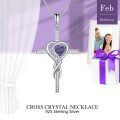 TOUPOP White Gold S925 Sterling Silver Amethyst February Birthstone Cross Pendant Necklace-0-4