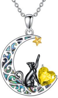 wholesale 925 Sterling Silver 12 Birthstones Black Cat Necklace for Women-Nov.