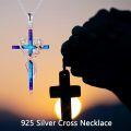 wholesale 925 Sterling Silver Blue & Purple Enamel Faith Cross Pendant Necklace for Women-0-5