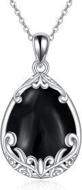 wholesale Sterling Silver Black Onyx Labradorite Lapis Lazuli Jade Teardrop Necklace-0-4