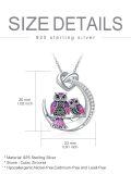 wholesale 925 Sterling Silver Purple Enamel Double Owls Love Knot Pendant Necklace for Women-0-3