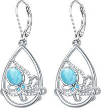 wholesale 925 Sterling Silver Teardrop Larimar & Blue Topaz Dangle Earrings - Ocean Inspired Design-Octopus Earrings