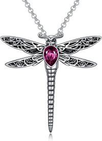 wholesale Sterling Silver Stone Dragonfly Urn Necklace for Ashes w Filling Tool-Crystal-Purple
