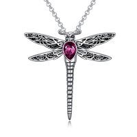wholesale 925 Sterling Silver Dragonfly Pendant Necklace Wholesale With Crystal-Crystal-Purple